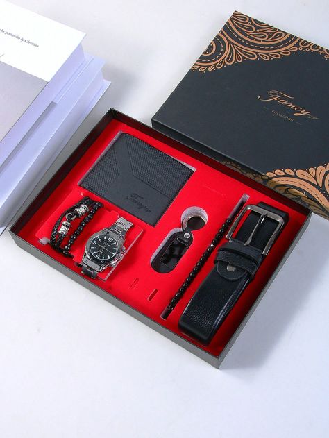 7-PIECE Gift Set, Fashion Watch + Belt + Wallet +  + Bracelet + Key Chain + Exquisite Gift Box, Father's Day, Valentine's Day, For Men, Fathers, Boyfriends, Party Gifts, Companion Gift Business Style Gift Box Gift  Casual,Sporty,Street,Vintage,Simple,Business,Industrial Style,Naturalistic,Gorgeous,Trendy Personality     Watch Gift Set   Men Watches, size features are:Bust: ,Length: ,Sleeve Length: Good Boyfriend Gifts, Gifts For Husband Birthday, Brother Gifts, Belt Wallet, Romantic Gifts For Him, Best Boyfriend Gifts, Watch Belt, Birthday Gifts For Husband, Gift Business