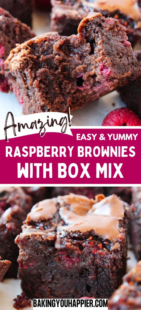 Raspberry Brownies, thick, fudgy, and decadent brownies that are quick and easy to make with raspberries, jam, and a box mix! Raspberry Recipes Easy, Raspberry Desserts Easy, Decadent Brownies, Sweet Easy Recipes, Chocolate Raspberry Brownies, Brownie Mix Recipes, Brownie Recipes Healthy, Raspberry Brownies, Cake Mix Desserts