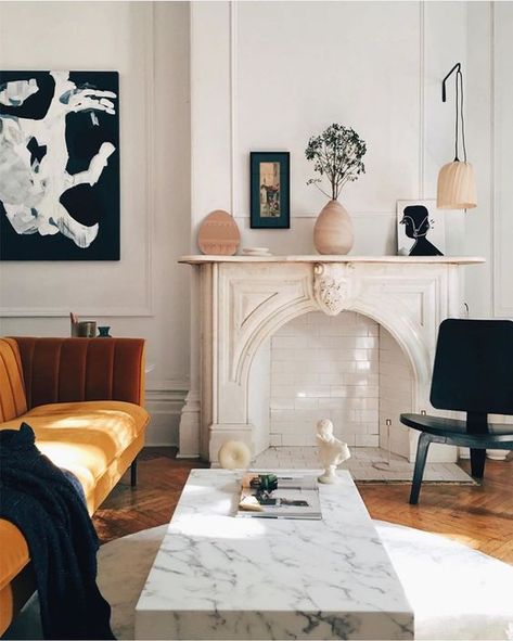 Saved Spaces // No.2 – THE M.A. TIMES Parisian Style Apartment, Ornate Ceiling, Eclectic Living, Marble Fireplace, Deco Studio, Modern Eclectic, Parisian Apartment, Design Apartment, Style Deco