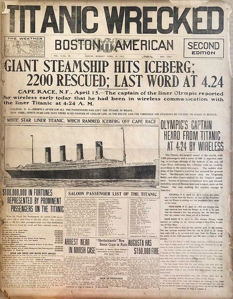 Titanic Newspaper Articles, Real Titanic Artifacts, Titanic Printable, Titanic Background, Titanic Newspaper, Titanic Aesthetic, Titanic Party, Real Titanic, Titanic Wreck