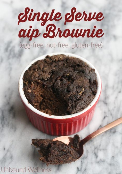 Single Serve AIP Brownie (Egg-free, nut-free, gluten-free) - Unbound Wellness Single Serve Brownie, Aip Baking, Aip Diet Recipes, Autoimmune Protocol Recipes, Aip Snack, Unbound Wellness, California Rolls, Autoimmune Recipes, Paleo Snack