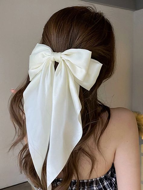 1pc White Bow Decor French Clip | SHEIN USA Princess Ponytail, Bow Hairstyles, Perfect Brunette, Red Hair Accessories, Color Quiz, Ponytail Clip, Long Hairstyle, Korean Hair, Bow Hairstyle