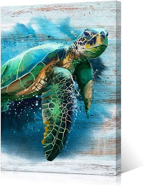 Amazon.com: HOMEOART Animal Sea Turtle Wall Picture Painting Photo Art Print on Canvas Stretched Framed Canvas Artwork Bathroom Living Room Wall Decor 24"x36": Posters & Prints Sea Turtle Artwork, Turtle Wall Decor, Sea Turtle Watercolor, Turtle Watercolor, Outdoor Signage, Turtle Painting, Beach Wall Decor, Tumbler Decal, Watercolor Canvas