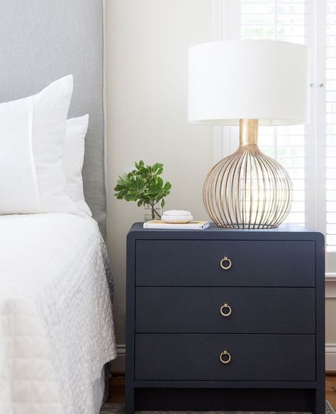 Night Stands Bedroom, Blue Bedside Tables, Navy Furniture, Blue Nightstands, Blue Side Table, Nightstand Styling, Cabin Interior Design, Bungalow 5, Villa House