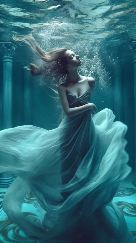 I will create custom concept art using midjourney ai Underwater Hair, Girl Under Water, Underwater Drawing, Underwater Photoshoot, Water Fashion, Sea Dress, Underwater Painting, Water Aesthetic, Girl In Water