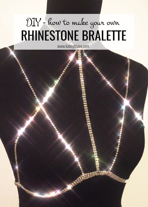 Diy Beaded Body Chain, Bedazzled Bras Diy, Diy Rhinestone Jewelry, Diy Rhinestone Top, Rhinestone Bra Diy, Diamond Bralette, Diy Body Chain, Starfall Ball, Crystal Bralette