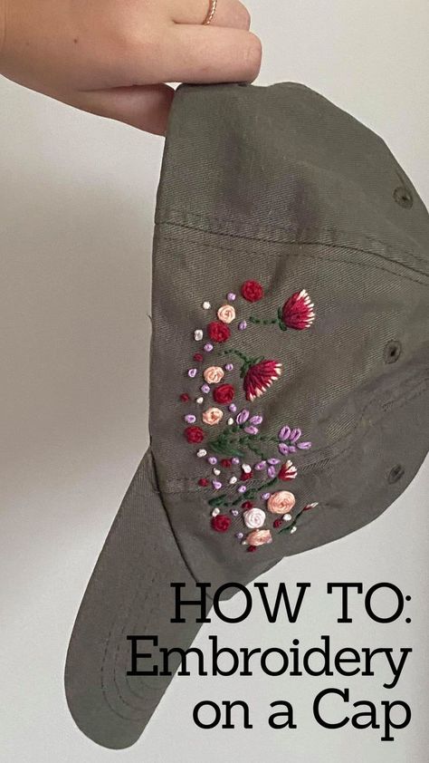 Creative Embroidery Ideas, Embroidered Hats Ideas, Beautiful Embroidery Designs, Embroidery Jeans Diy, Clothes Embroidery Diy, Embroidery Caps, Basic Embroidery Stitches, Hand Embroidery Projects, Hat Embroidery