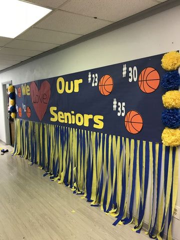 Senior Night Banners Basketball, Senior Days Ideas, Senior Night Decoration Ideas, Senior Night Basketball Decorations, Basketball Homecoming Posters, Basketball Booster Club Ideas, High School Senior Night Ideas, We Love Our Seniors Poster, Senior Night Locker Room Decorations