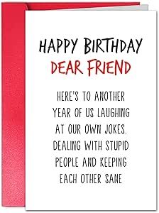 TQDaiker Happy Birthday Card for Dear Friend, Hilarious Birthday Card for Men Women Him Her, Birthday Gifts for Best Friend Guy Best Friend Gifts, Happy Birthday Dear Friend, Birthday Card For Men, Birthday Verses For Cards, Message For Best Friend, Hilarious Birthday Cards, Card For Men, Birthday Verses, Birthday Jokes