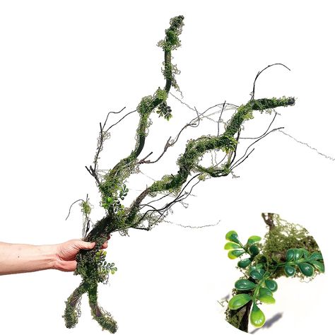 PRICES MAY VARY. Size and Package: 2pcs of artificialTwig Vines are bend and shipped with box. Total length from end to end is abut 110cm/43 inches, Each faux Vine has 3 branches and all over are covered with soft and vivid moss. 2 small grass plants are attached on the main branch. Feature: We closely resemble the real plant and the tree bark surface and the pattern of real vines, which is more vivid and natural. Fake moss attached tree bark, real touch and lifelike. There is iron wire inside s Tree Baby Mobile, Woodland Fairy Decor, Hanging Table Decor, Moss Green Christmas Decor, Moss Halloween Decor, Fake Tree In Bedroom, Greenery Decor Home, Wall Greenery Decor, Elvish Decor