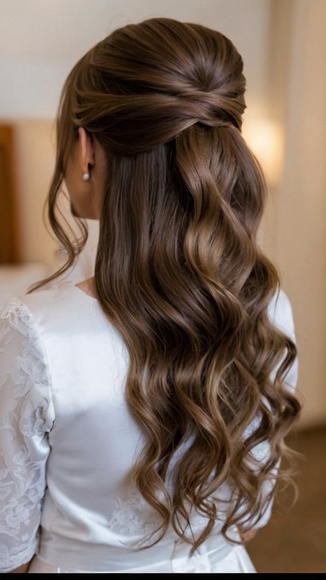 Discover stunning bride hairstyles for long hair with veil braid and vintage inspirations From simple side bridal styles to easy brunet loose waves find your perfect bridal look Get ideas for half-up veil braids and elegant vintage flower styles Straight or curly these brunette bridal hairstyles are sure to wow on your special day Long Brown Hair Wedding Styles, Bridal Hair For Brunettes, Bride Hair Down Brunette, Brunette Wedding Hairstyles With Veil, Half Up Half Down Wedding Hair Braids, Brunette Bride Hair, Bridal Hair Half Up Brunette, Bride Hairstyles Brunette, Bridal Hair Dark Hair