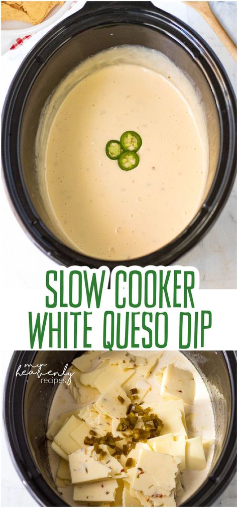 crockpot white queso dip Crockpot White Queso Dip, Crockpot White Queso, Restaurant White Queso, Restaurant Style White Queso Dip, Mexican Queso Recipe, Homemade White Queso Dip, Crockpot Queso Recipe, Homemade White Queso, Queso Dip Crockpot