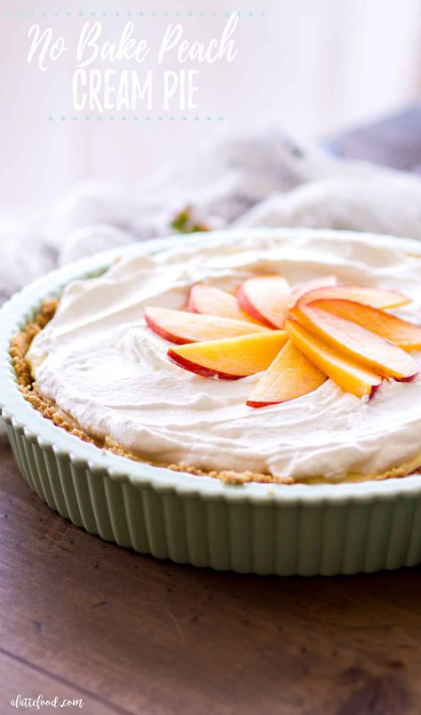 This homemade peach pie is a peaches and cream pie! It's a no bake pie in a graham cracker crust and is filled with a peach vanilla cream pudding and is topped with whipped cream! No Bake Peach Pie, Peach Recipes Breakfast, No Bake Graham Cracker Crust, Peach Cream Pie, Peaches And Cream Pie, Homemade Peach Pie, Easy Peach Pie, Pie Night, Easy Cream Pie