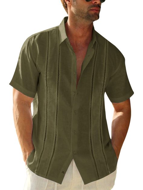 PRICES MAY VARY. Easy Fit – This mexican guayabera shirt is designed to have a loose, relaxed fit while still looking great. Linen cotton fabric keeps things light and breathable. Classic Design – Short sleeve, button down, v neck, spread collar, slim fit, lightweight, summer beach shirt. We stayed true to the traditional guayabera look with pleating down the front, breathable detailing. THE MEXICAN GUAYABERA, AKA THE WEDDING SHIRT incorporates breathable design down the two sides of the shirt, Cuban Wedding, Cuban Shirts, Guayabera Shirt, Button Down Short Sleeve, Wedding Shirts, Formal Suits, Short Sleeve Shirts, Beach Tops, Men's Wardrobe