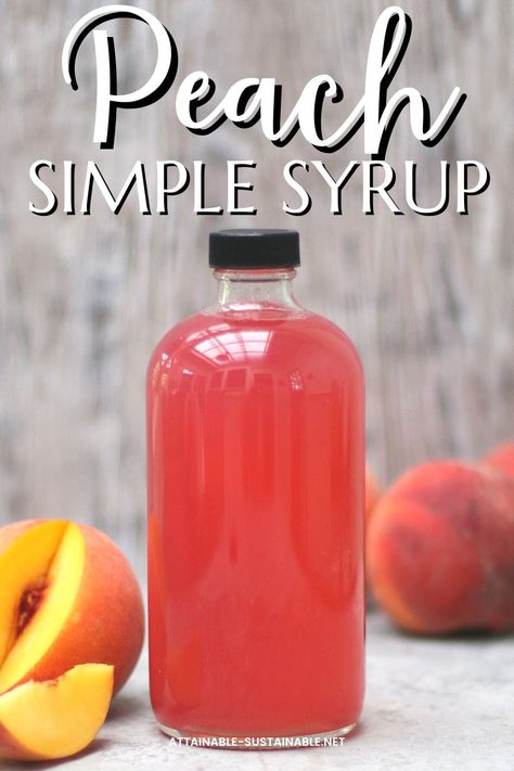 Making this peach simple syrup at home is a fun way to extend the shelf life of some of your favorite summertime fruits. Use it in cocktails or as an ingredient in baked goods. Peach Peel Syrup, Fruit Syrups For Drinks, Homemade Fruit Syrup For Drinks, Peach Simple Syrup Recipes, Simple Syrups For Cocktails, Fruit Syrup Recipe For Drinks, Fruit Simple Syrup Recipe, Flavored Simple Syrup Recipe, Home Made Syrup