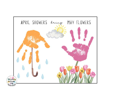 April Showers Bring May Flowers Handprint Craft Art Printable Template / Spring Crafts Spring Crafts Preschool, May Crafts, April Crafts, April Showers Bring May Flowers, Baby Art Projects, Footprint Crafts, Toddler Art Projects, Toddler Arts And Crafts, Spring Preschool