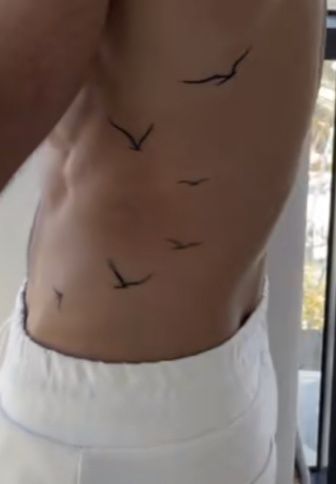 Men’s Subtle Tattoos, Small Male Tattoos Aesthetic, Tattoo Ideas For Men Meaningful Shoulder, 2x2 Tattoo Ideas Men, Oblique Tattoos For Guys, Subtle Tattoos Men, Mens Meaningful Tattoos, Birds Tattoo Men, Small Bird Tattoo Men