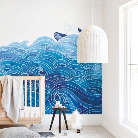 "seas the day" - Kids Non-custom Wall Murals by Stardust Design Studio in beautiful frame options and a variety of sizes. Ocean Wall Mural Nursery, Water Mural Painting, Wave Wall Mural, Wave Mural, Ocean Wall Mural, Pool Mural, Wall Murals Painted Diy, Blue Mural, Sea Murals