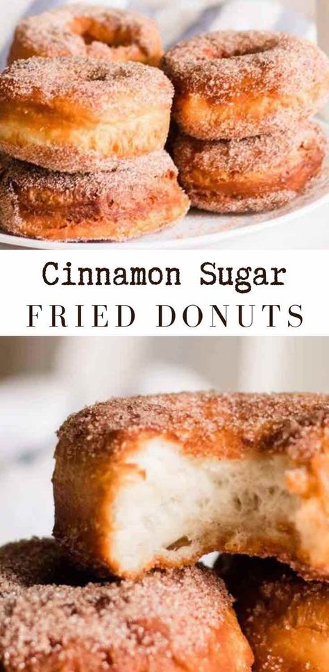 Easy Cinnamon Donuts Recipe, Cinnamon Sugar Doughnut Recipe, Fry Cakes Donut Recipes, Quick Donut Recipe Fried, Fried Doughnuts Recipe, Homemade Fried Donuts Recipes, Easy Fried Donuts Recipes, Donut Recipes Fried, Fried Biscuit Donut Recipe