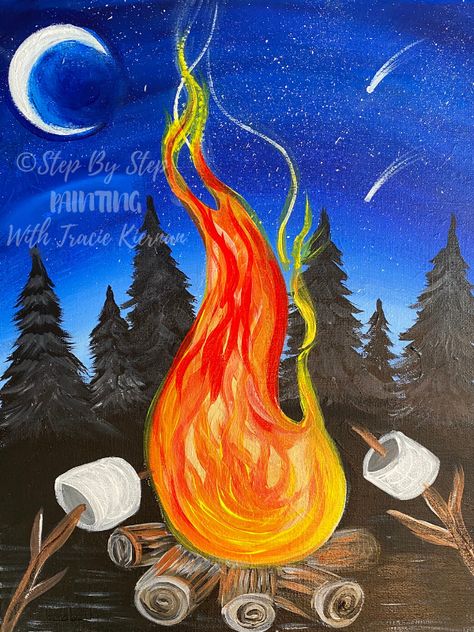 Step By Step Painting - Acrylic Painting For The Absolute Beginner! Campfire Painting, Fire Painting, Canvas Painting Tutorials, Simple Canvas Paintings, Summer Painting, Easy Canvas Painting, Canvas Painting Diy, Happy Paintings, Step By Step Painting