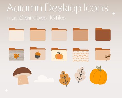 ☾ TheMoonStudioShop ☾ Desktop Folder Icons - Fall/Autumn Version ! → compatible with mac and windows → super easy to use - comes with step by step instructions → 18 files in a Zip Folder. → instant digital download Fall Folder Icons, Laptop Folder Icons, Windows Aesthetic, Desktop Folder Icons, Mac Backgrounds, Comfy Fall Sweaters, Spooky Wreath, Notes Aesthetic, Desktop Icons