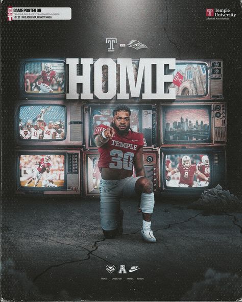 2023 Temple Football Content :: Behance Nebraska Football, Football Recruiting, Baseball Hitting, Zion Williamson, New Flyer, Creative Media, Sports Design Inspiration, Sport Poster Design, Sports Graphics