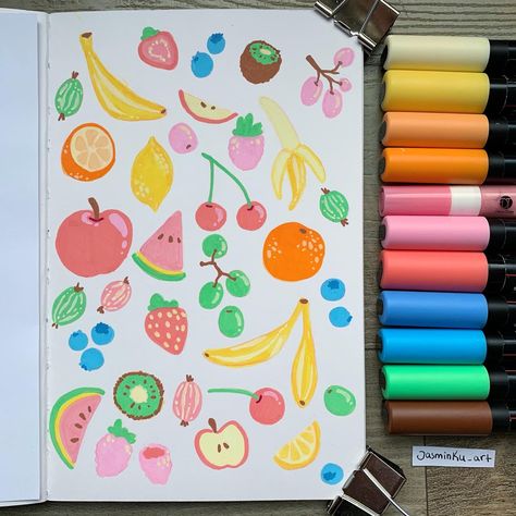 Fruit Marker Drawing, Posca Pattern Art, Cute Posca Pen Art, Posca Pens Doodles, Pasco Marker Art, Painting With Posca Pens, Mini Posca Art, Posca Pens Art Ideas Aesthetic, Acrylic Pens Art