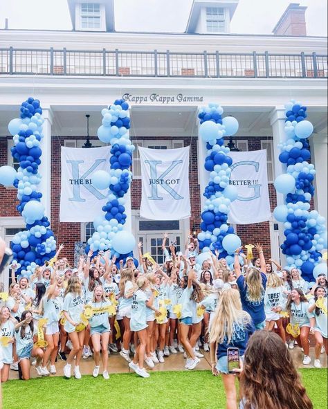 Kkg Bid Day Themes, Blue Bid Day Theme, Kappa Kappa Gamma Bid Day, Bid Day Banner, Kappa Bid Day, California University, Sorority Themes, Recruitment Ideas, Sorority House