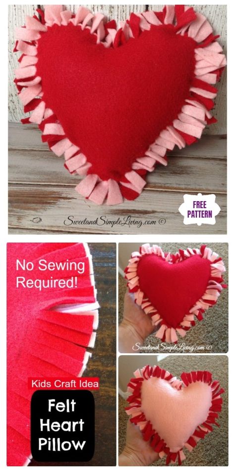 No Sew Floor Pillow, Sew Floor Pillow, Sew Heart Pillow, Floor Pillow Bed, Sew Heart, Valentine Day Video, February Crafts, Easy Valentine Crafts, Diy Valentine's Day Decorations