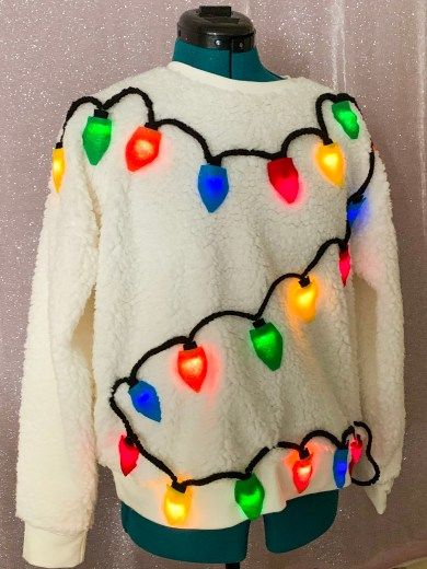 Easy Ugly Christmas Sweater, Christmas Sweater With Lights, Homemade Ugly Christmas Sweater, Ugly Christmas Sweater Diy Funny, Ugly Christmas Sweater Outfit, Diy Christmas Shirts, Diy Christmas Sweater, Ugly Christmas Jumpers, Best Ugly Christmas Sweater