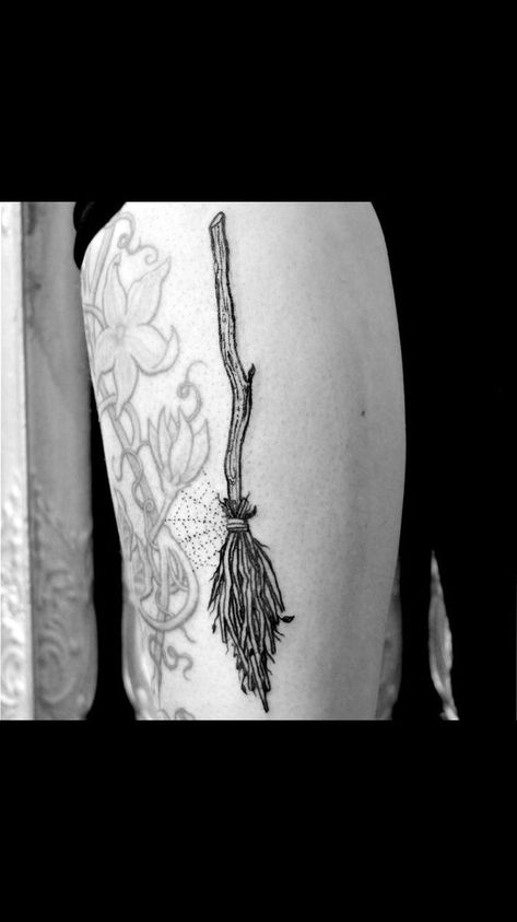 Broom Tattoo, Trident Tattoo, Self Love Tattoo, Witch Tattoo, Floral Tattoo Sleeve, Incredible Tattoos, Tattoo Graphic, Tattoos Outdoors, Animals Tattoos