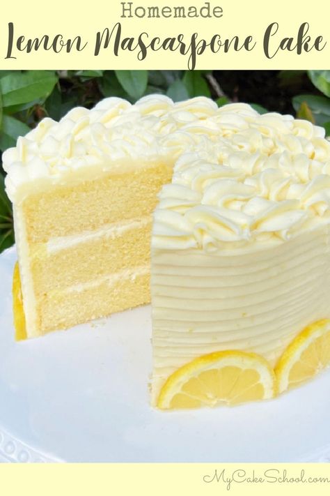 Lemon Mascarpone Cake | My Cake School Lemon Mascarpone Cake, Lemon Velvet Cake, My Cake School, Lemon Cream Cake, Lemon Mascarpone, Mascarpone Cake, Moist Lemon Cake, Lemon Cream Cheese Frosting, Lemon Cream