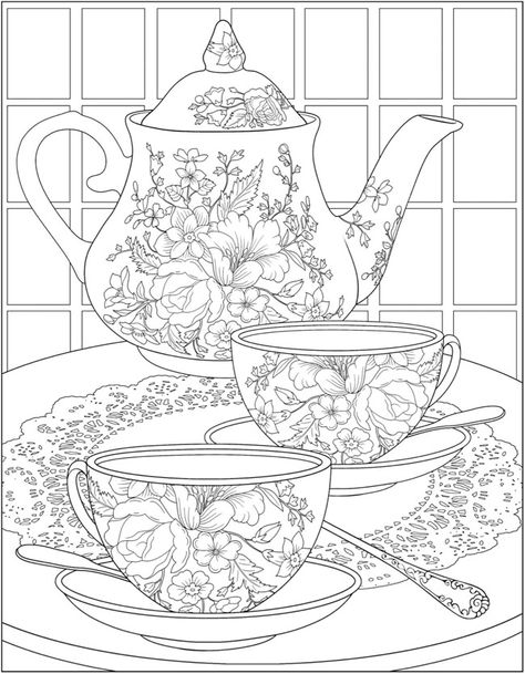 Free tea time coloring pages from Dover Publications Modele Zentangle, صفحات التلوين, Dover Publications, Adult Colouring Pages, Free Adult Coloring Pages, Adult Coloring Book Pages, Pola Sulam, Free Printable Coloring, Free Printable Coloring Pages