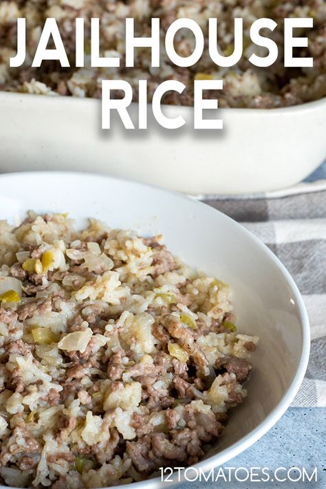 Jailhouse Rice, Rice Receipes, Tomatoes Recipes, Recipes Rice, Homemade Buns, Rice Casserole Recipes, Dirty Rice, Hamburger Casserole, Baked Rice