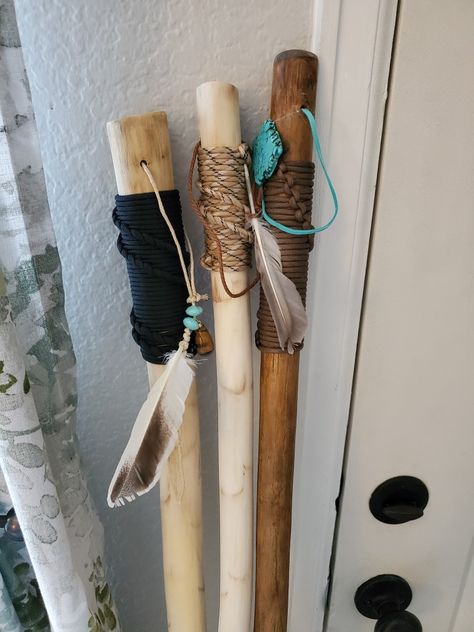 Hiking Sticks Ideas, Cuban Mop, Wood Hiking Stick, Celtic Folklore, Unique Walking Sticks, Spirit Sticks, Halloween Brooms, Hand Carved Walking Sticks, Wooden Walking Sticks