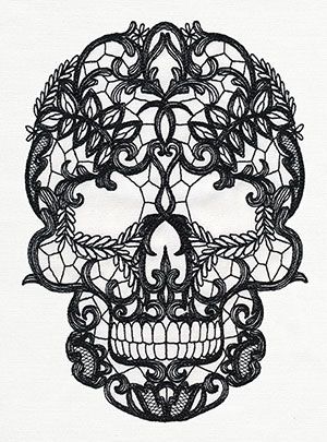 Craft a dark and lovely look with this lace-patterned skull stitched onto your favorite fabric. Lace Skull, Kunst Tattoos, Muster Tattoos, Sugar Skull Tattoos, Lace Tattoo, Desenho Tattoo, Pattern Tattoo, A Skull, Skull Tattoos