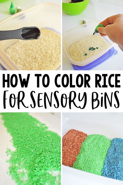 How to color rice for sensory bins- make any color rice to match any sensory bin theme- you could even do rainbow rice! Coloring Rice For Sensory Table, Color Rice Sensory Table, How To Make Colored Rice For Sensory Bin, How To Color Rice, How To Color Rice For Sensory Bin, Colored Rice Sensory Bin, Rice Craft, Color Rice, Sarah White