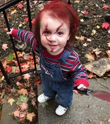 23 Scary & Funny Halloween Costumes For Kids | Munchkins Planet Scary Baby Costume, Funny Toddler Costumes, Scary Toddler Costumes, Scary Kids Halloween Costumes, Funny Halloween Costumes For Kids, Scary Kids Costumes, Chucky Halloween Costume, Chucky Halloween