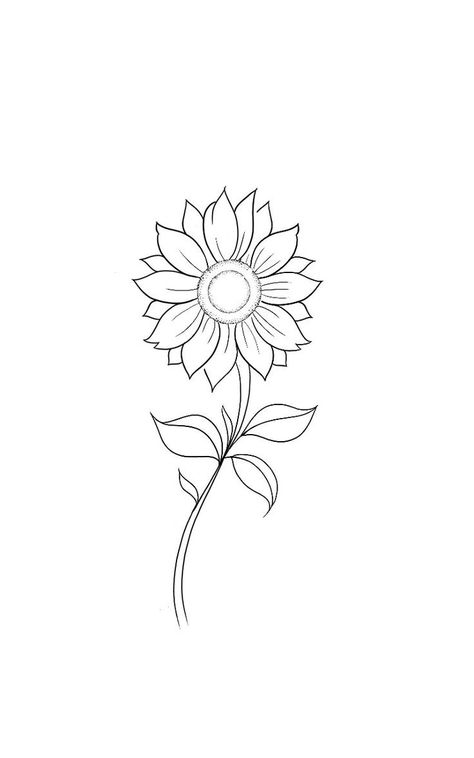 Minimal Sunflower Tattoo Simple, Sunflower Tattoo Stencil Outline, Sunflower Tattoo Design Simple, Small Sunflower Drawing, Sunflower And Tulip Tattoo, Sunflower Stencil Tattoo, Simple Sunflower Tattoo Outline, Sunflower Outline Tattoo, Sunflower Line Tattoo