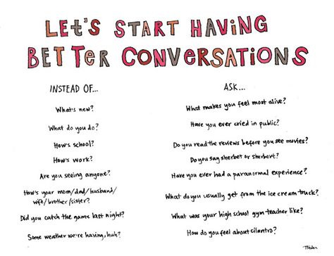 "Let's Start Having Better Conversations" | Cilantro! Yum. I love cilantro. :) Now Quotes, Conversation Topics, Getting To Know Someone, Deeper Conversation, Small Talk, Bullet Journal Inspo, Conversation Starters, New People, Beautiful Words