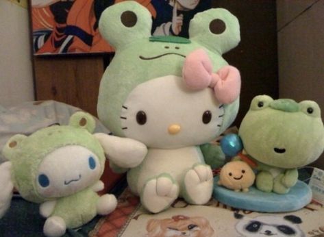 Silly Activities, Soft Moodboard, Hello Kitty Aesthetic, Kawaii Plushies, Hello Kitty Items, Hello Kitty Collection, Frog And Toad, Cute Stuffed Animals, Cute Frogs