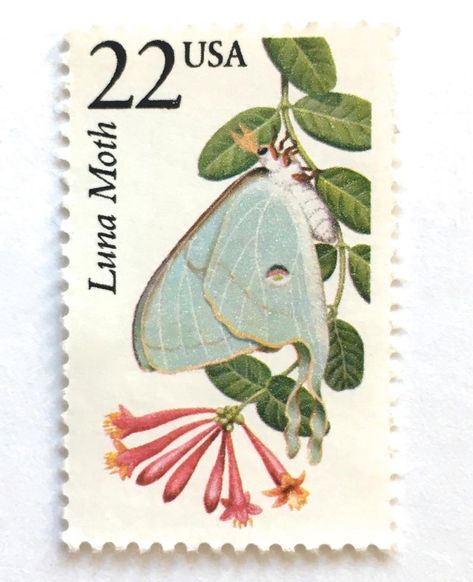 American Wildlife, North American Wildlife, Butterfly Stamp, Forever Stamps, Postage Stamp Art, Vintage Postage Stamps, Luna Moth, Vintage Postage, Post Stamp