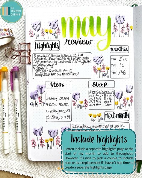 💡Month in Review Pages for your Bullet Journal 💡 ➡️ 𝗦𝗮𝘃𝗲 𝘁𝗵𝗶𝘀 𝘀𝗼 𝘆𝗼𝘂 𝗰𝗮𝗻 𝘁𝗿𝘆 𝗶𝘁 𝗹𝗮𝘁𝗲𝗿 At the end of each month it can be beneficial to evaluate and summarise your activities in a bullet journal monthly review page. This can include notes from any tracker pages, a record of things you have watched or read, even event highlights. I find it useful to allow space for thinking ahead to the following month and any goals I would like to achieve too. Swipe through to take a look at some example... Monthly Recap Bullet Journal, Month In Review Bullet Journal, Year In Review Bullet Journal, Bullet Journal Ideas Pages Monthly, Monthly Review Bullet Journal, Monthly Goals Bullet Journal, Journal Monthly Review, Month In Review, Bullet Journal Monthly