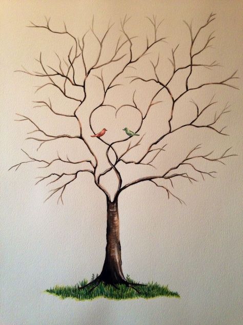 Wedding Tree Painting, Family Tree Drawing Ideas, Family Painting Ideas, Family Tree Drawing, Painting Of A Tree, Family Tree Painting, Family Tree Art, Family Tree Project, Fingerprint Tree