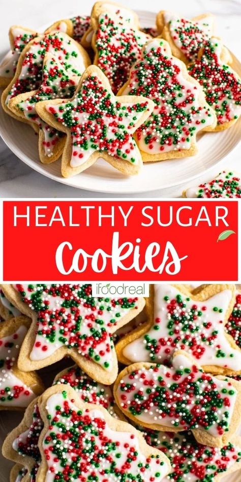 Healthy Cutout Cookies, Healthier Sugar Cookie Recipe, Gluten Free Cookie Recipes Almond Flour, Healthy Cookie Decorating, Refined Sugar Free Christmas Cookies, Christmas Cookies Almond Flour, Clean Christmas Cookies, Almond Flour Christmas Desserts, Healthy Christmas Cookies Clean Eating