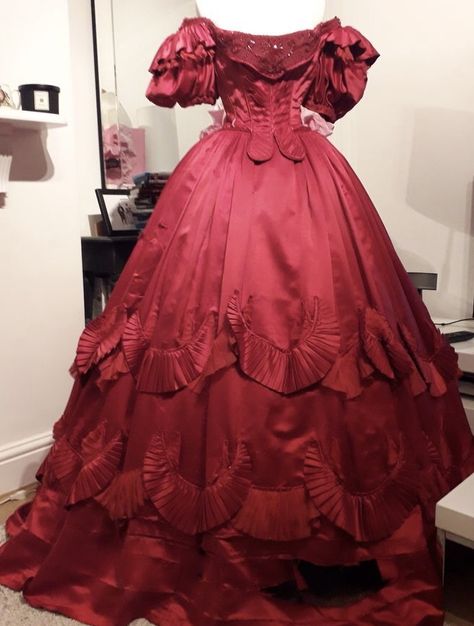 Red Vintage Dress 1800, Red Historical Dress, 1870s Dress Ball Gowns, Vintage Red Ball Gown, Red Dress Ballgown, Victorian Red Dress, 1800 Ball Gowns, 1860s Gown, Late 1800s Dresses