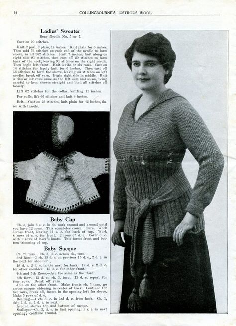 Free 1918 Knitting/Crochet Pattern! Ladies Sweater and Baby’s Cap and Sacque. – Wearing History® Blog V C Andrews, Flowers In The Attic, Historical Patterns, Knitting Patterns Free Sweater, 1910s Fashion, Ladies Sweater, Vintage Knitwear, Baby Jacket, Sewing Blogs