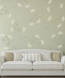 Living Room Stencil Wall, Stencil Designs Wall Living Room, Magnolia Stencil, Magnolia Walls, Rose Stencils, Flower Wall Stencil, Stencil Floor, Floral Wall Stencil, Stenciled Furniture