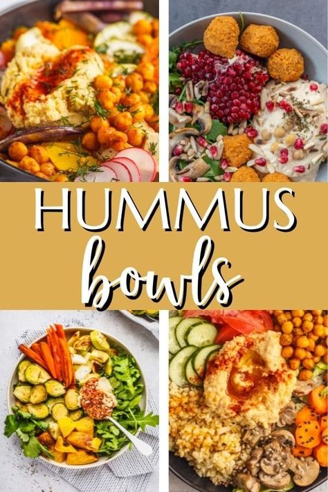 Hummus bowls are a delicious and healthy meal with endless variations. Make up a batch of hummus and serve it with your favorite toppings. It's the perfect meal prep for easy lunch and dinner. Hummus Plate Dinner, Hummus Power Bowl, Hummus Ideas Meals, Dinner With Hummus, Nutrient Packed Meals, Dinner Recipes With Hummus, Meals With Hummus Dinners, Recipes With Hummus Lunch Ideas, Lunch With Hummus