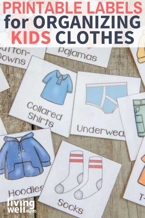 These printable labels will help kiddos organize their clothes the easy way. Organizing Kids Clothes, Toddler Closet Organization, Kids Clothes Storage, Toddler Closet, Kids Clothes Organization, Kids Clothing Labels, Drawer Labels, Fall Baby Clothes, Trendy Kids Outfits